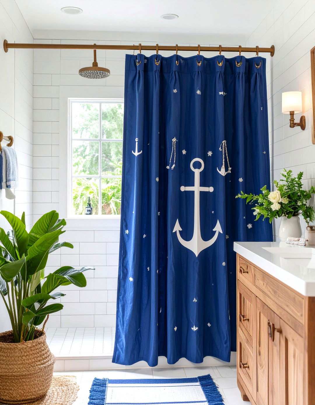 Navy Blue Nautical Bathroom Curtain Themes - 20 bathroom curtain ideas
