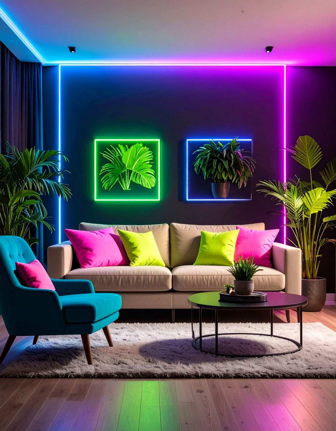 Neon Accent Living Room with Electric Colors - 20 1980s Living Room  Ideas