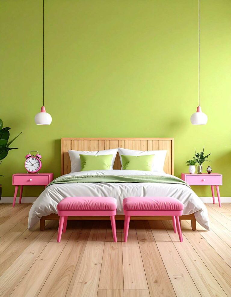 Neon Accent Wall and Pops - 20 90s Bedroom Decor Ideas