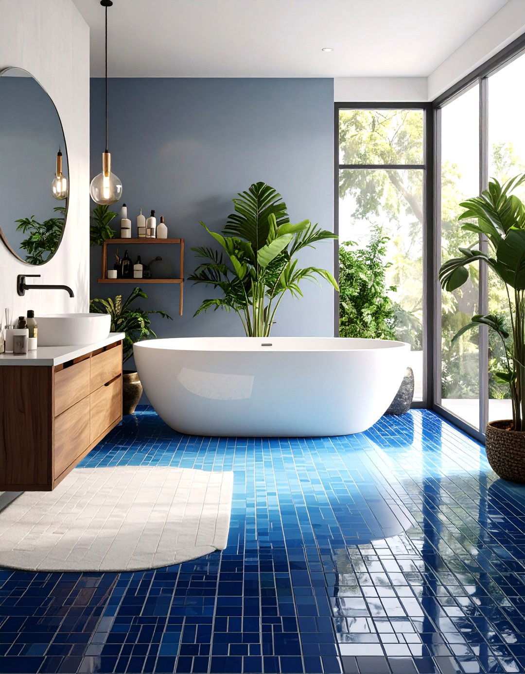 Ombre Gradient Mosaic Floor Tile Flow - 20 Bathroom Mosaic Floor Tile Ideas