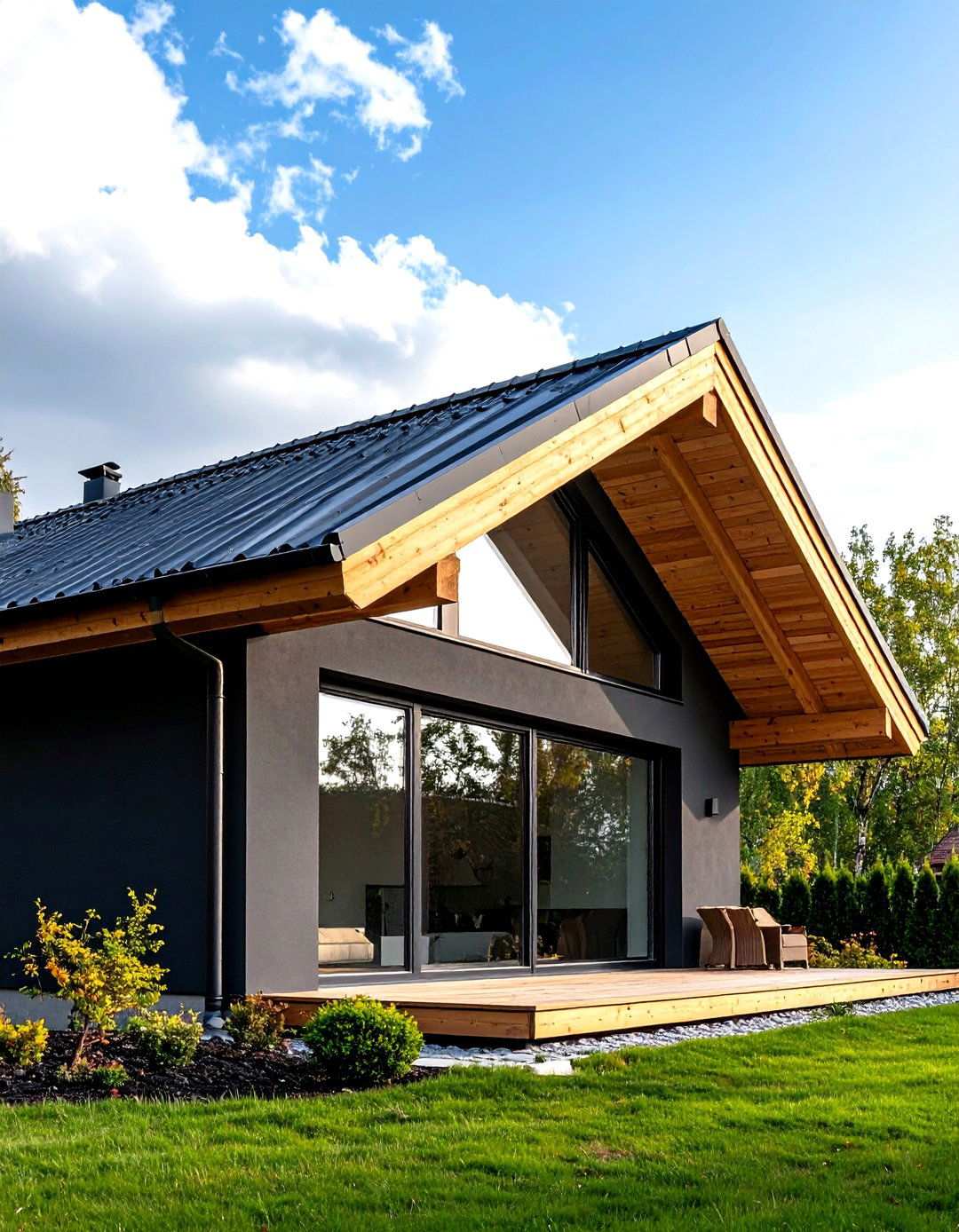 Overhangs Managing Heat on Black Houses - 20 Black House With Wood Accents