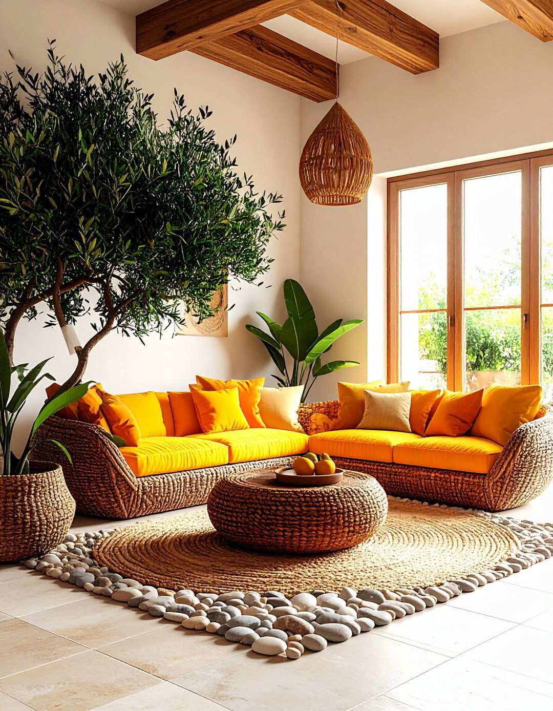 Oversized Indoor Trees Create a Boho Jungle - 20 Black Boho Living Room Ideas