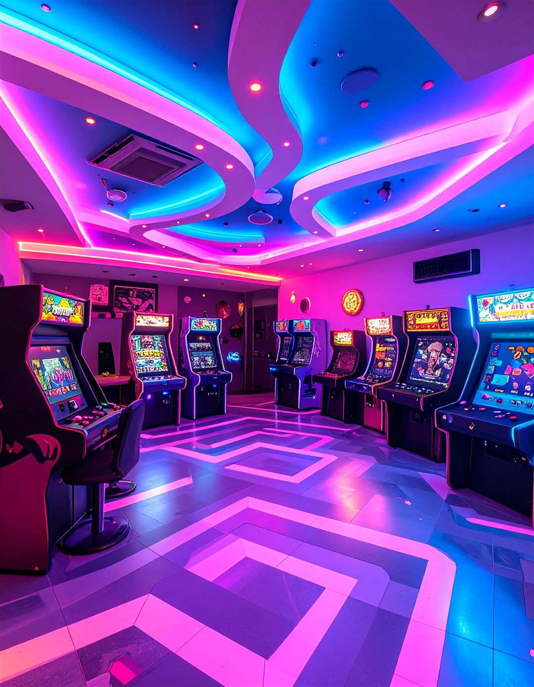 Pac Man Themed Ceiling Masterpiece - 20 Basement Game Room Ideas