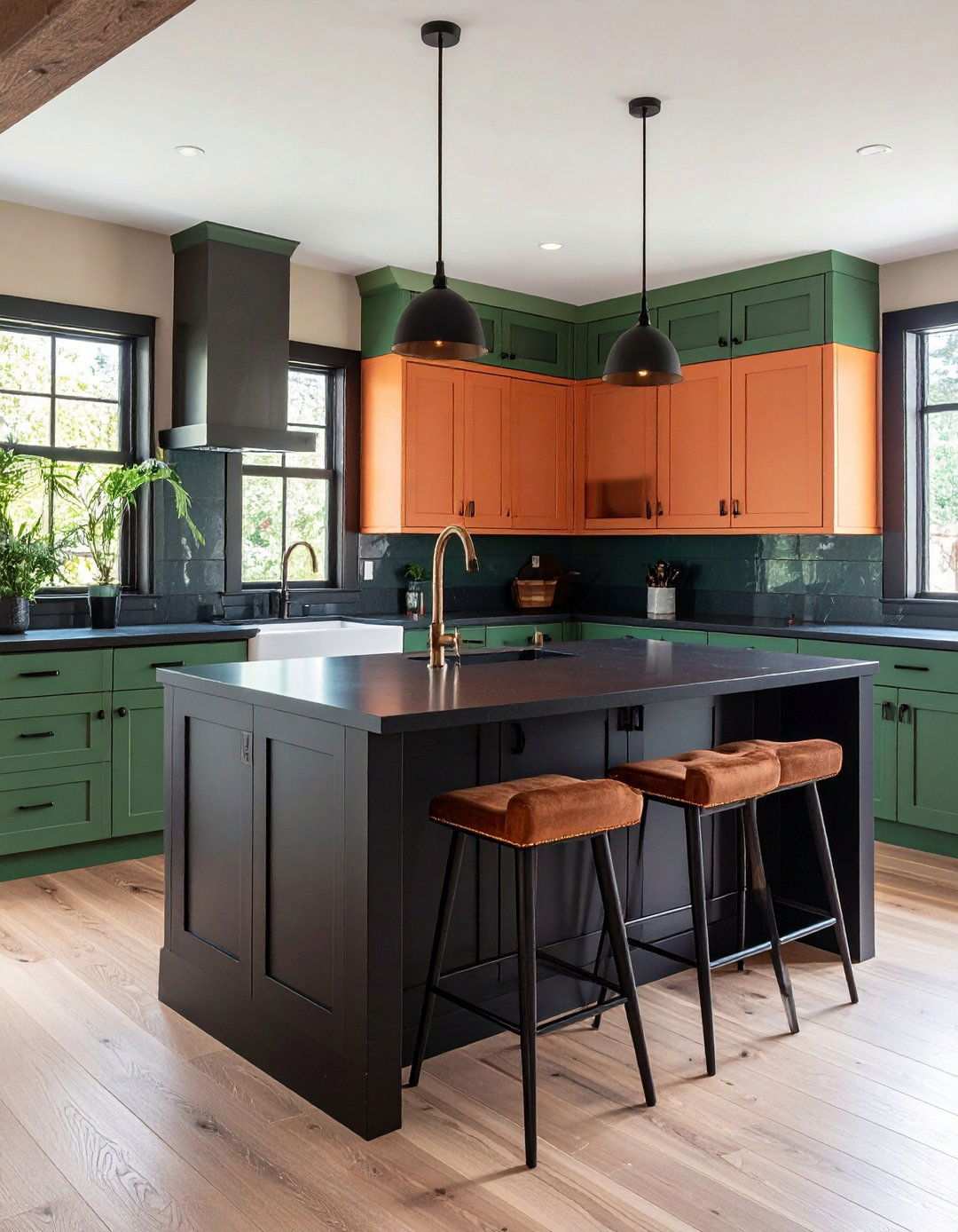 Pairing a Black Island with Bold Cabinet Colors - 20 Black Kitchen Islands