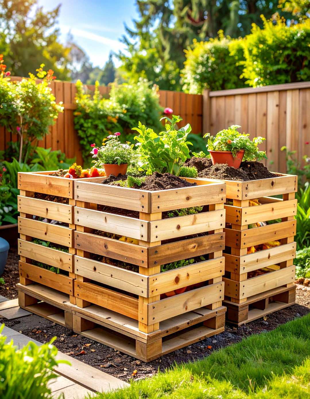 Pallet Compost Bin System - 20 Pallet Garden Ideas