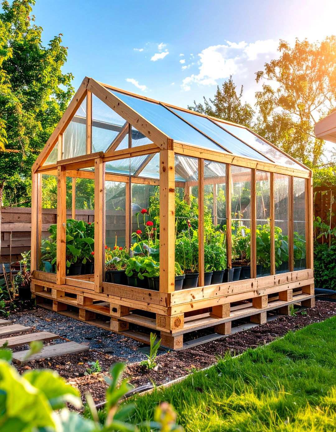 Pallet Greenhouse Foundation Frame - 20 Pallet Garden Ideas