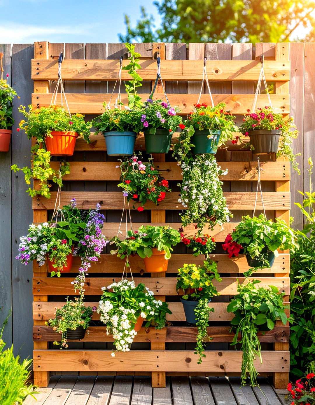 Pallet Hanging Plant Display Rack - 20 Pallet Garden Ideas