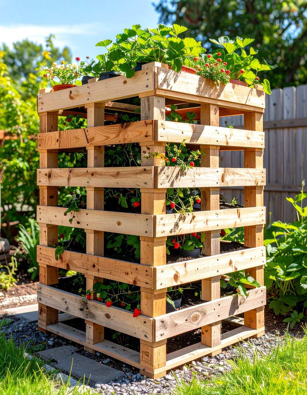 Pallet Strawberry Tower Planter - 20 Pallet Garden Ideas