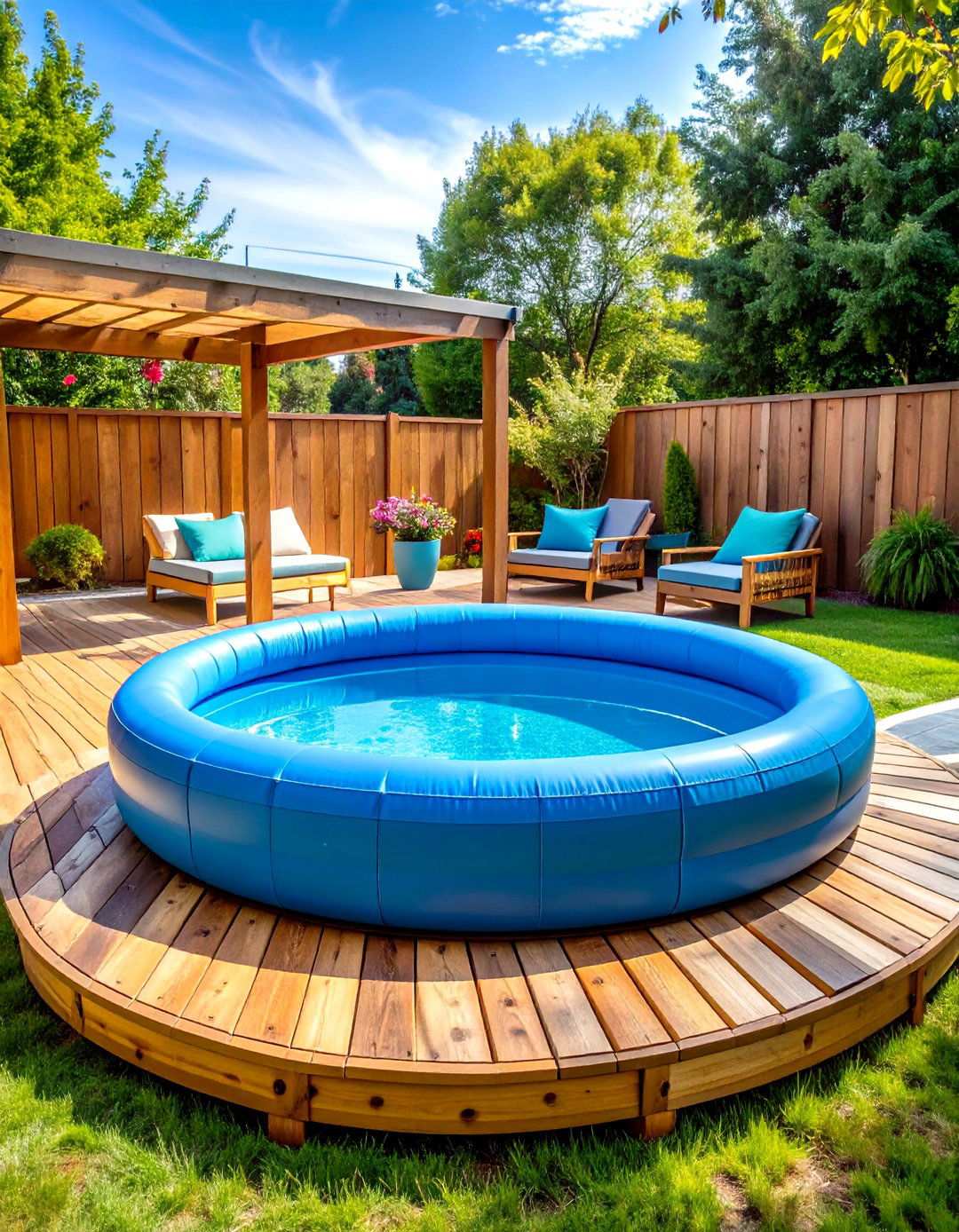 Pallet Wrapped Inflatable Pool Oasis - 20 Backyard Pool Ideas on a Budget