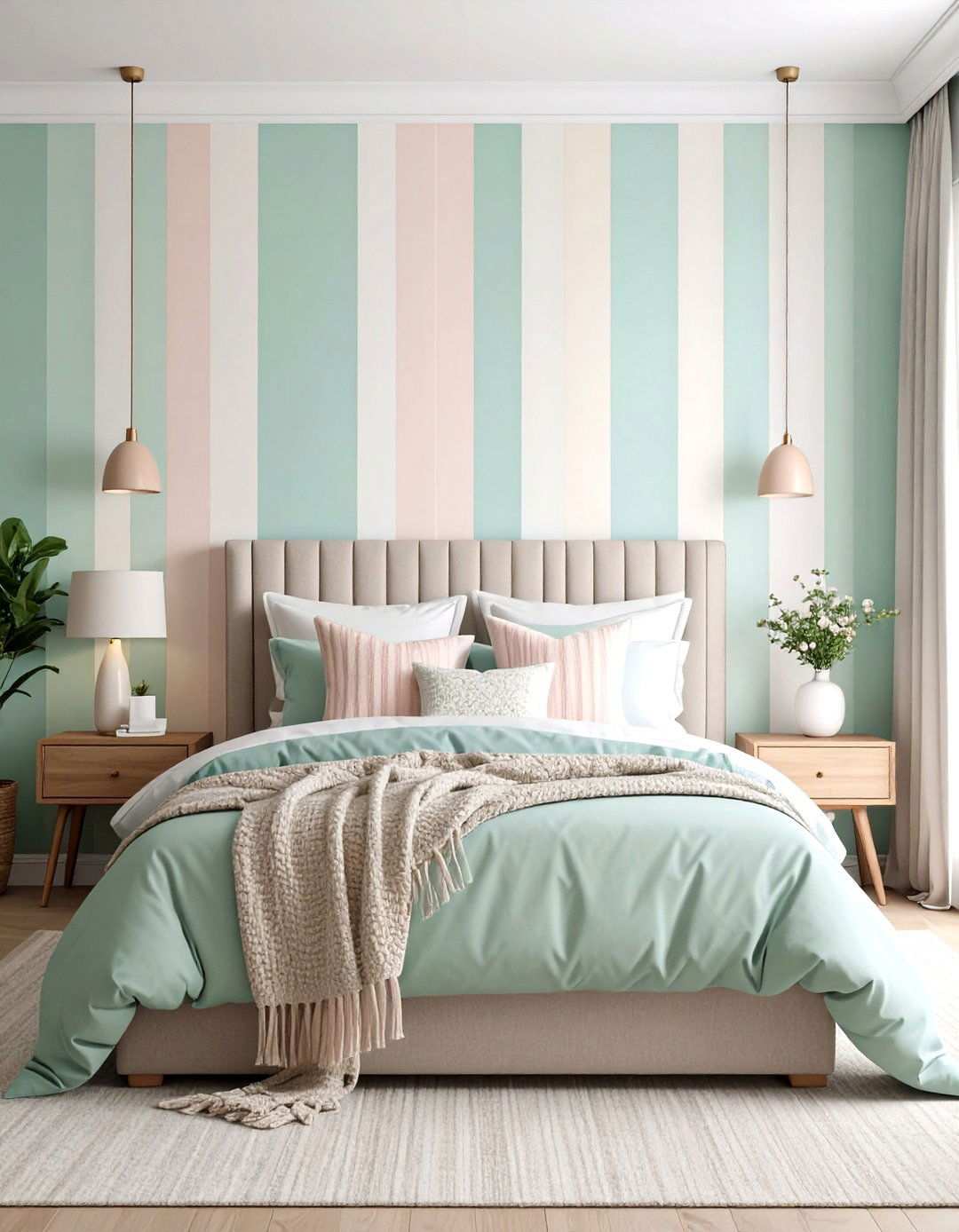 Pastel Striped Bedroom Wallpaper for Gentle Cheer - 20 Bedroom Wallpaper Ideas