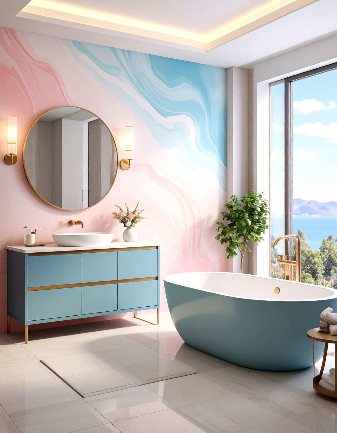 Pastel Watercolor Calm Wallpaper - 20 Bathroom Wallpaper Ideas