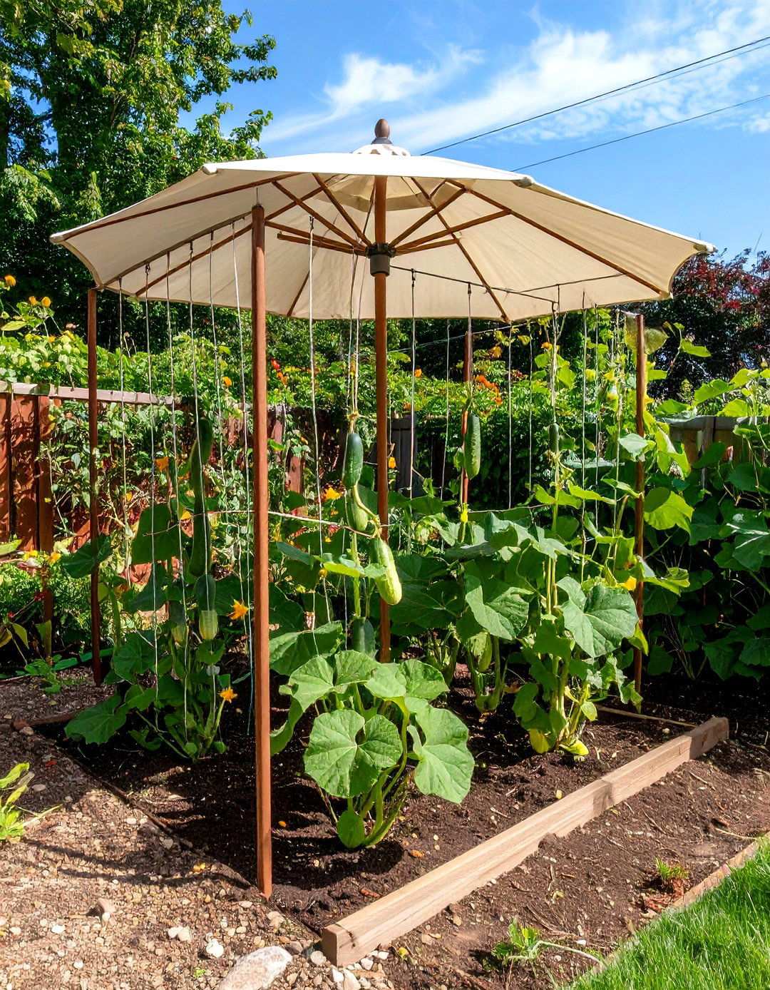 Patio Umbrella Frame Trellis - 20 Cucumber Trellis Ideas