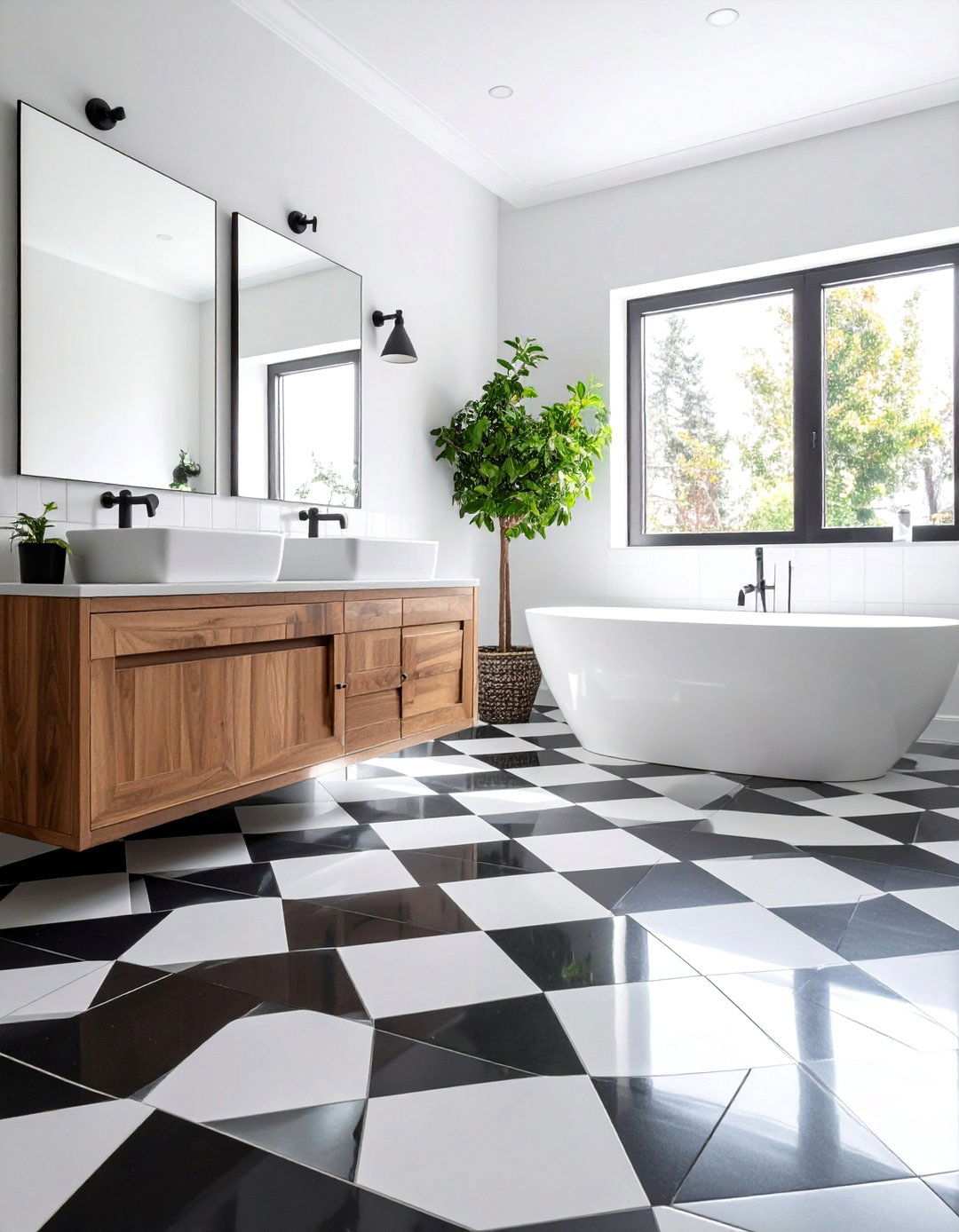 Patterned Checkerboard Ceramic Bathroom Flooring - 20 Bathroom Flooring Ideas