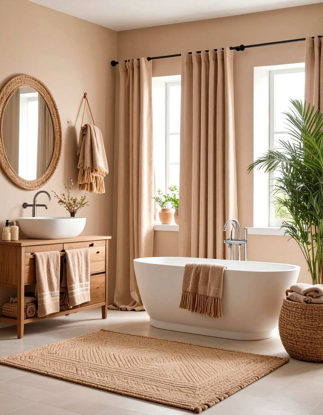 Patterned Linen Accessories for Beige Bathroom - 20 Beige Bathroom Ideas