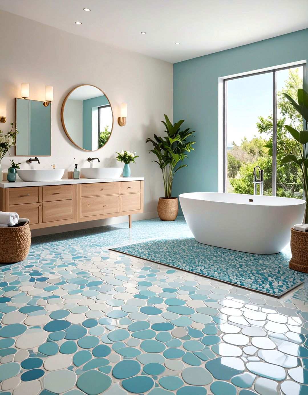 Penny Round Mosaic Floor Tile Charm - 20 Bathroom Mosaic Floor Tile Ideas