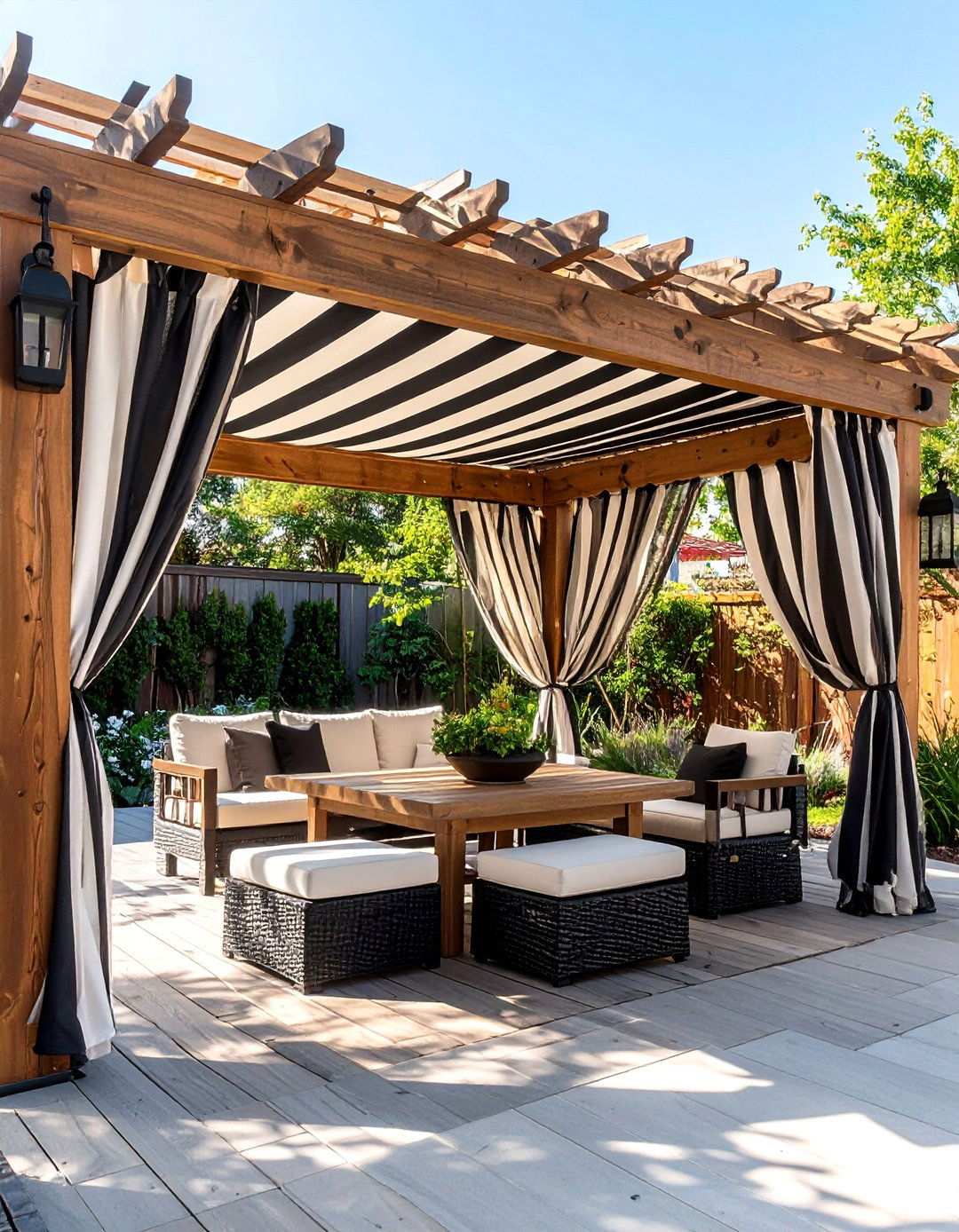 Pergola Canopy in Cabana Stripes - 20 Black and White Patio Ideas