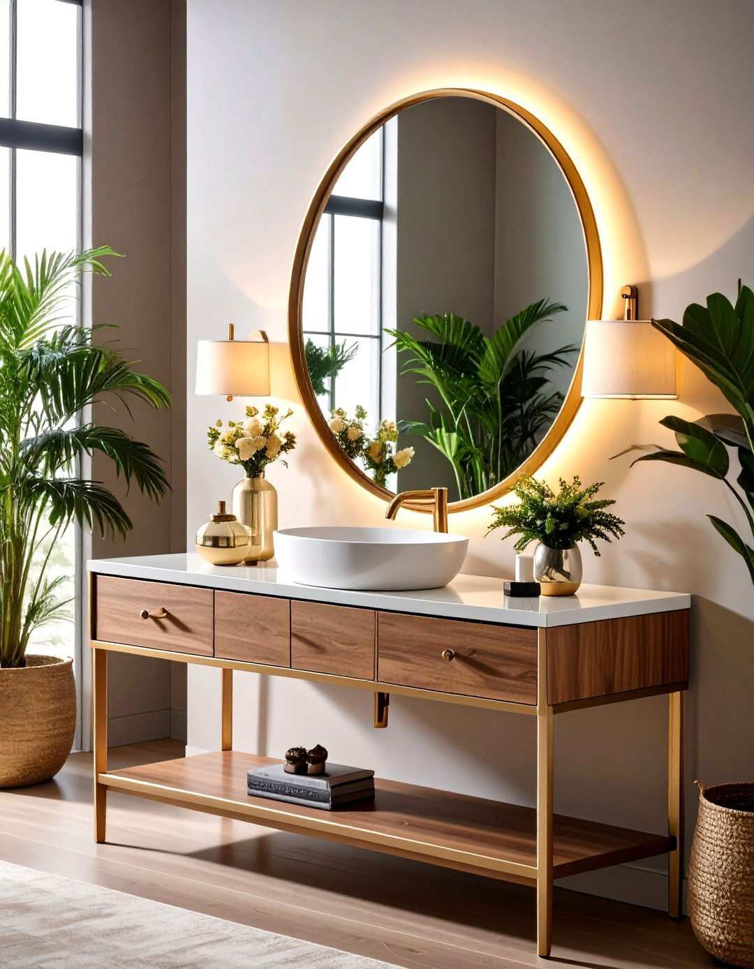 Pivoting Mirror Bathroom Shelf Combo - 20 Bathroom Shelf Ideas