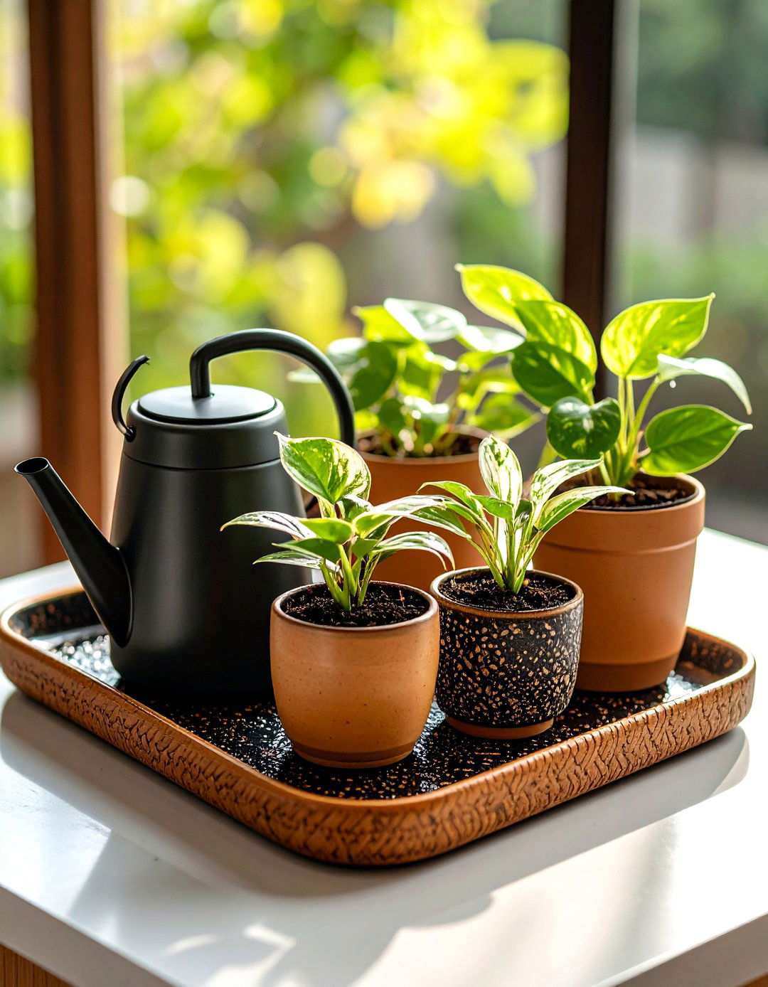 Plant Filled Green Bathroom Tray - 20 Bathroom Tray Ideas