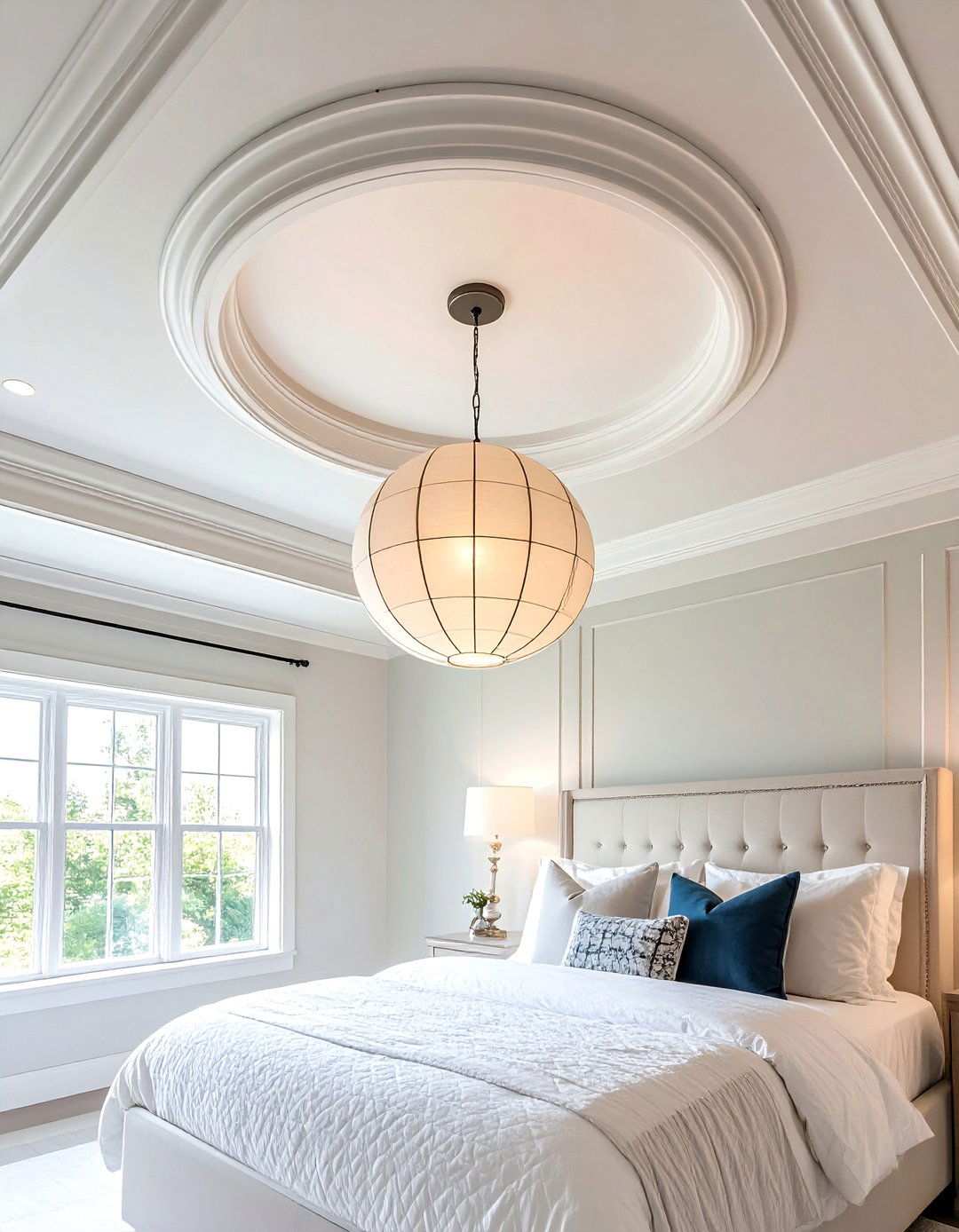 Plaster Medallion Framing a Pendant - 20 Bedroom Ceiling Ideas