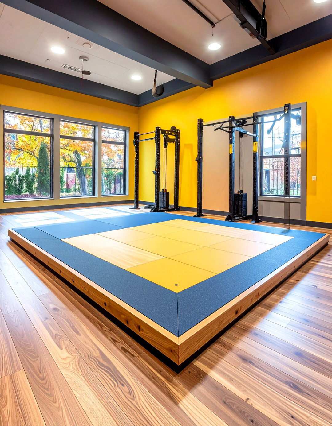Platform and Heavy Lift Zone Protect Both Basement Gym and Neighbors - 20 Basement Gym Ideas