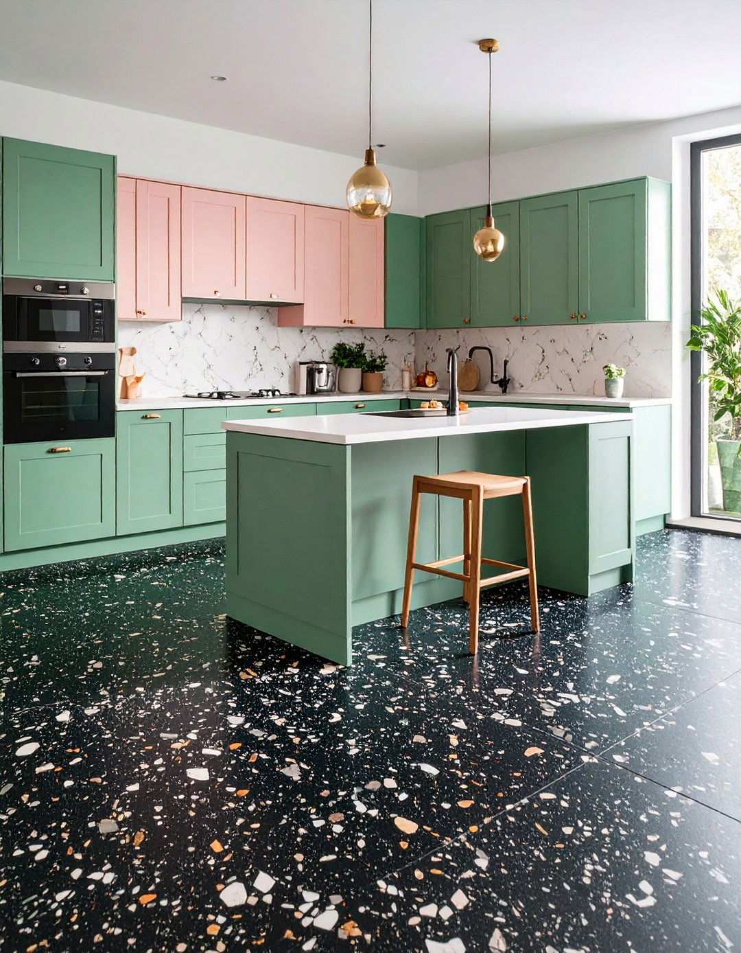 Playful Speckled Terrazzo Black Kitchen Floor - 20 Black Kitchen Floor Ideas