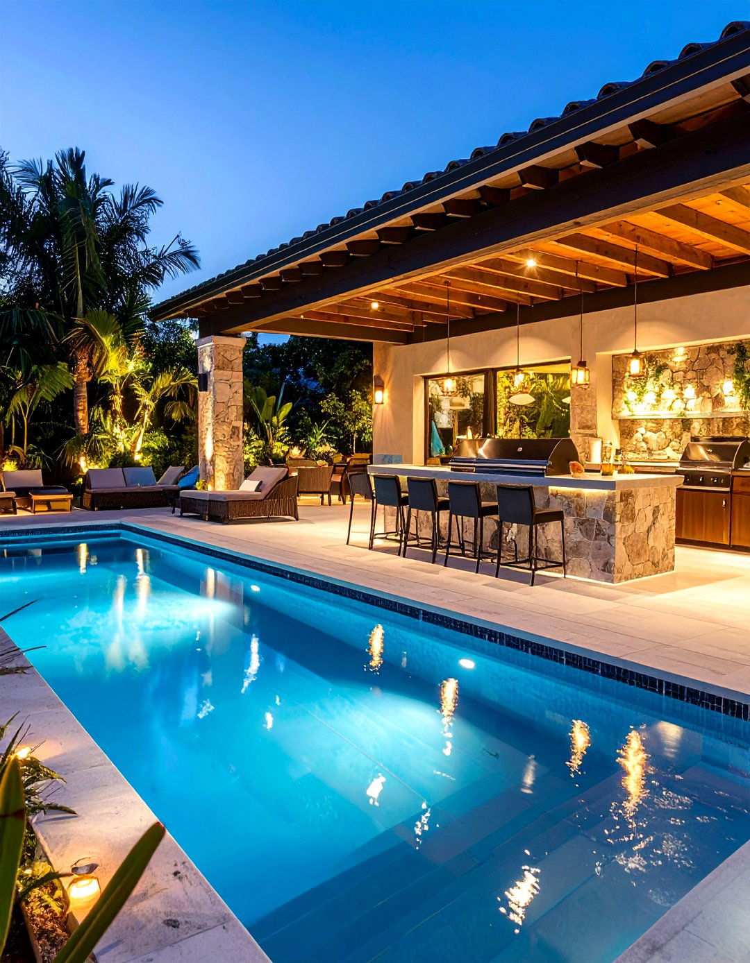 Poolside BBQ Area with Water Feature Integration - 20 bbq area ideas