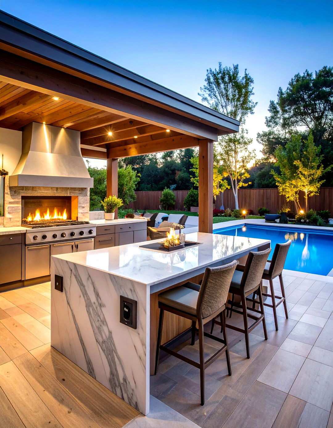 Poolside Pavilion with Outdoor Kitchen and Fireplace - 20 Backyard Pavilion With Fireplace