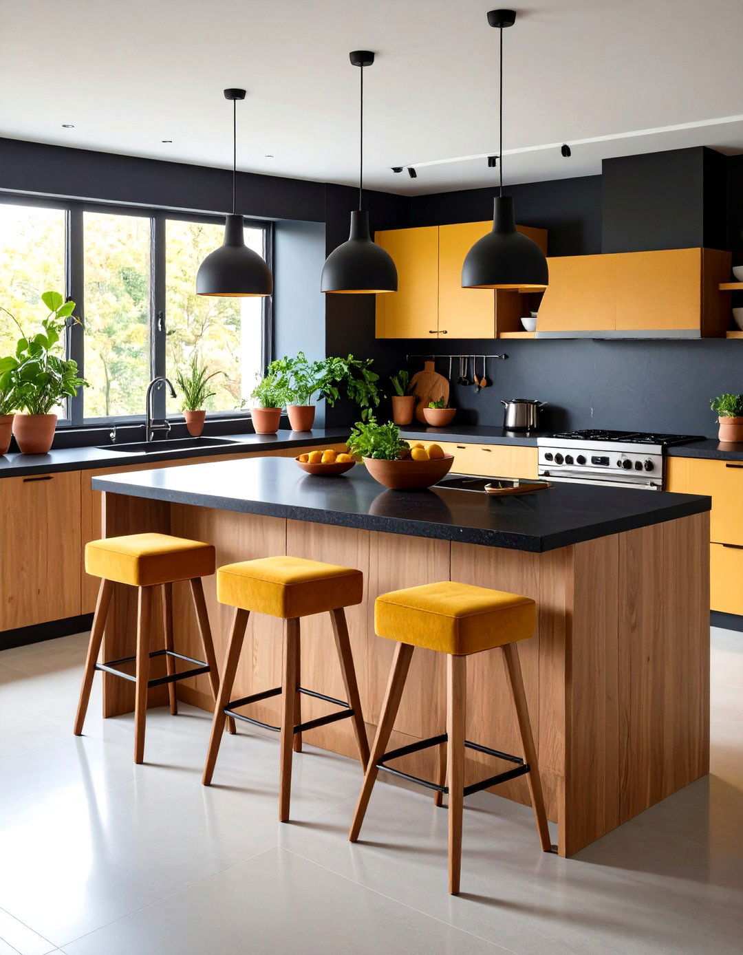 Pops of Terracotta and Mustard - 20 Black Granite Countertops Kitchen Ideas