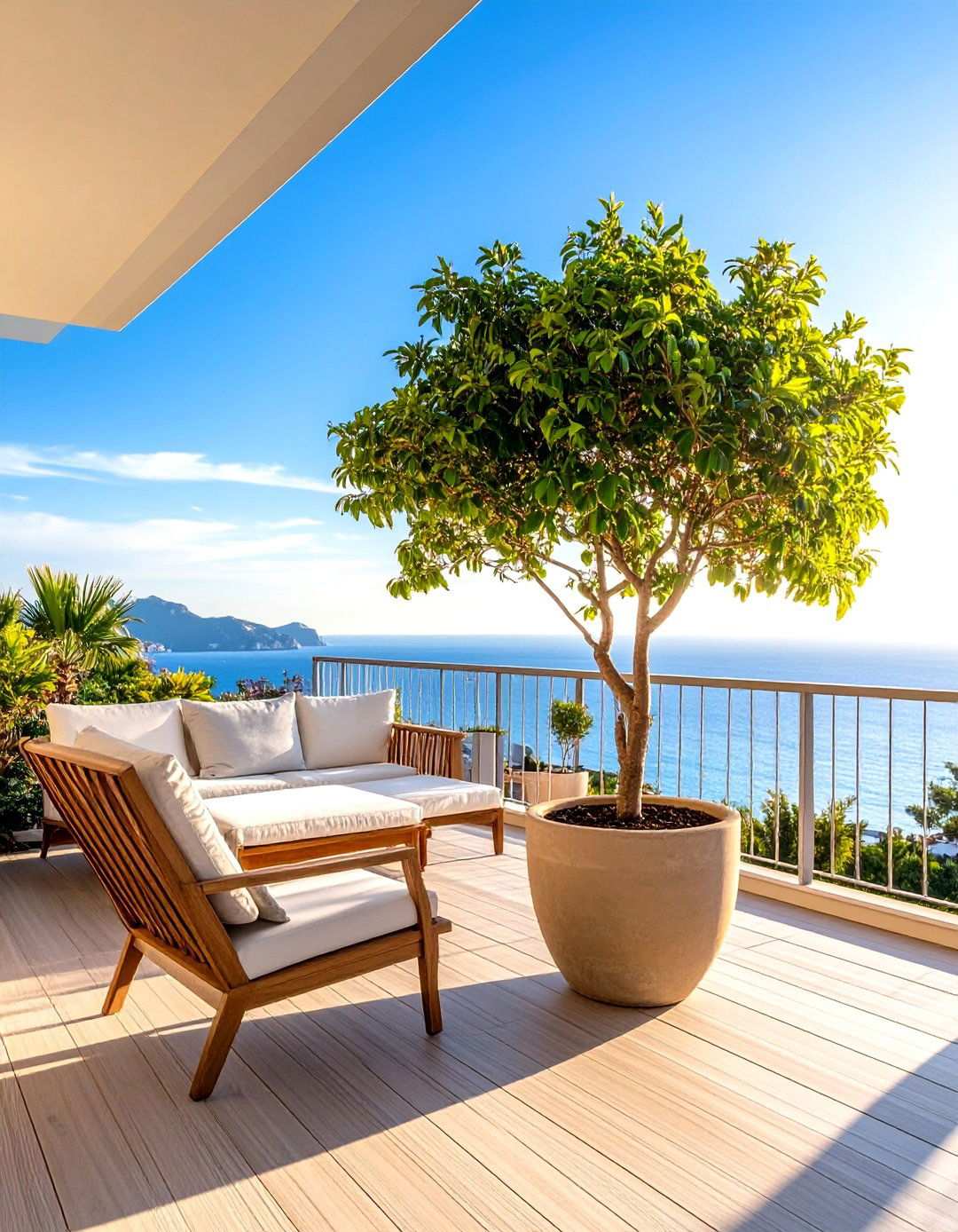 Potted Trees for Natural Balcony Shade Anchors - 20 Balcony Shade Ideas