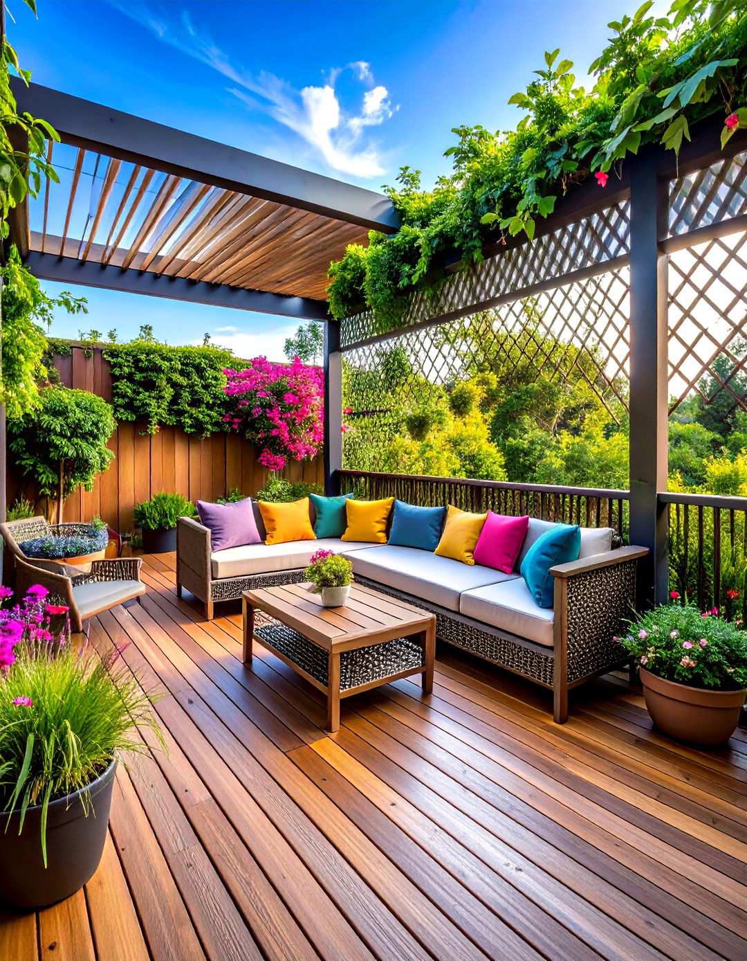 Privacy Screen Deck with Natural Barriers - 20 2nd Floor Deck Ideas