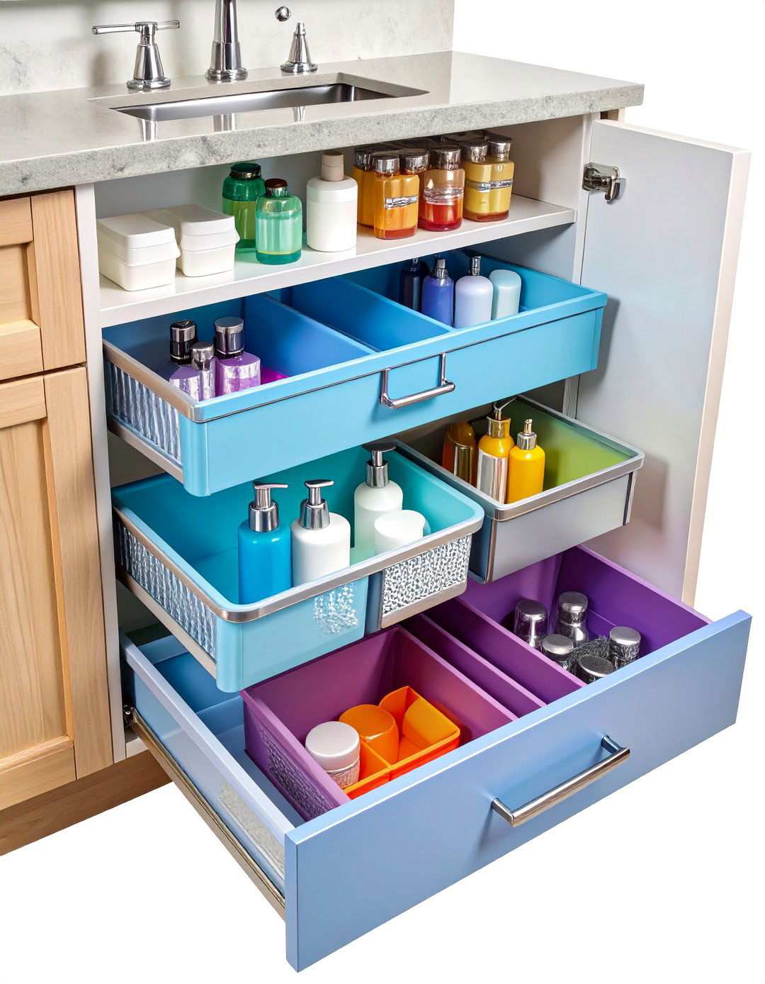 Pull Out Drawers Maximize Under Sink Bathroom Storage - 20 Bathroom Storage Ideas