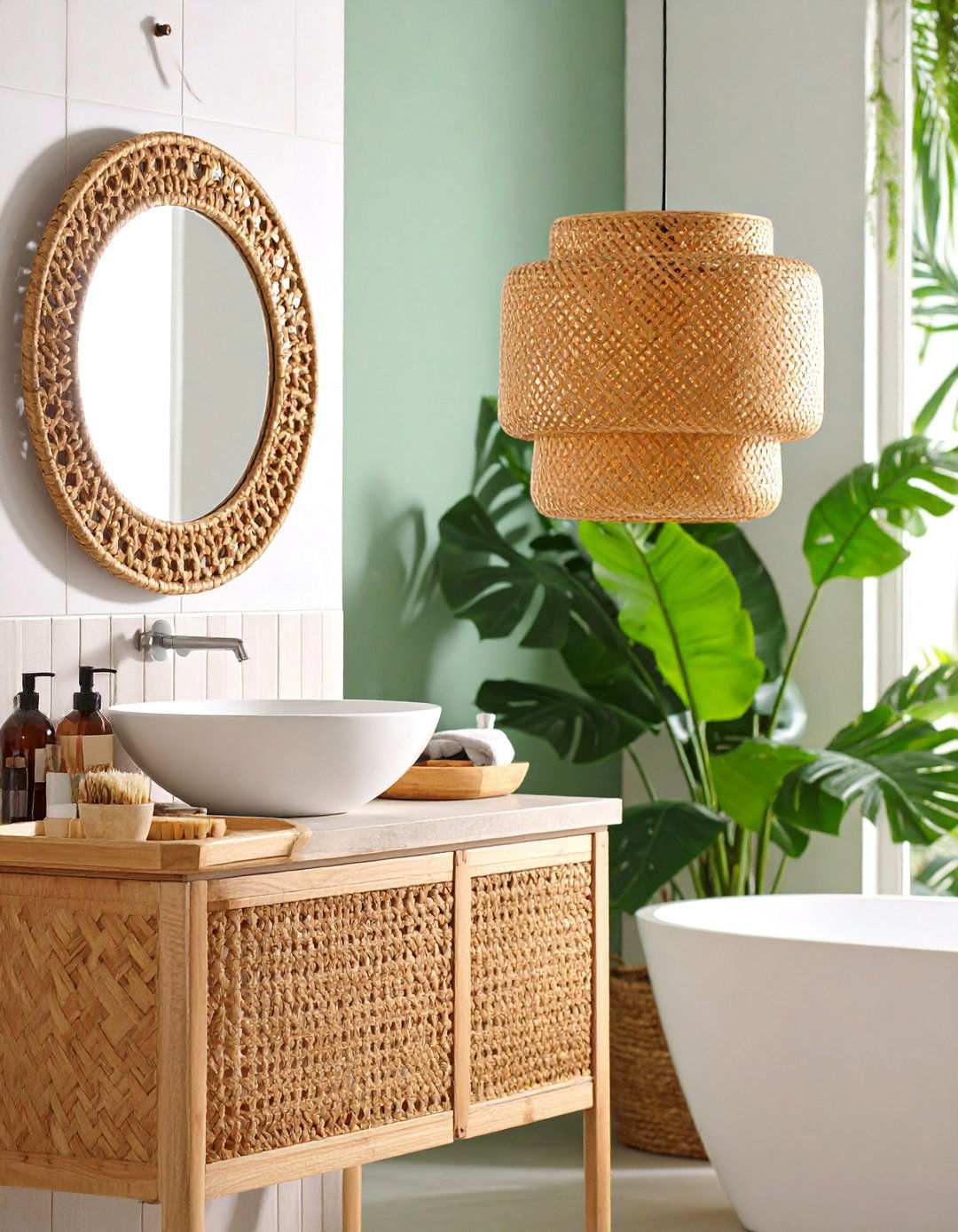 Rattan Bathroom Pendant Lighting for Spa Like Warmth - 20 Bathroom Pendant Lighting Ideas