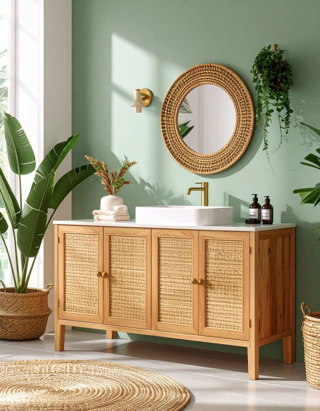 Rattan Front Bathroom Cabinet Introduces Breezy Texture - 20 Bathroom Cabinet Ideas