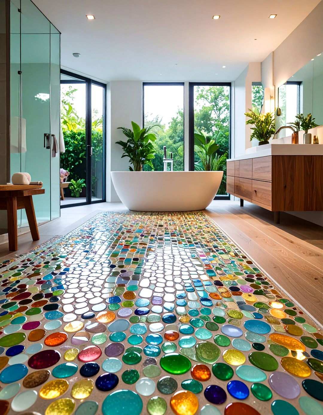 Recycled Glass Mosaic Bathroom Flooring - 20 Bathroom Flooring Ideas