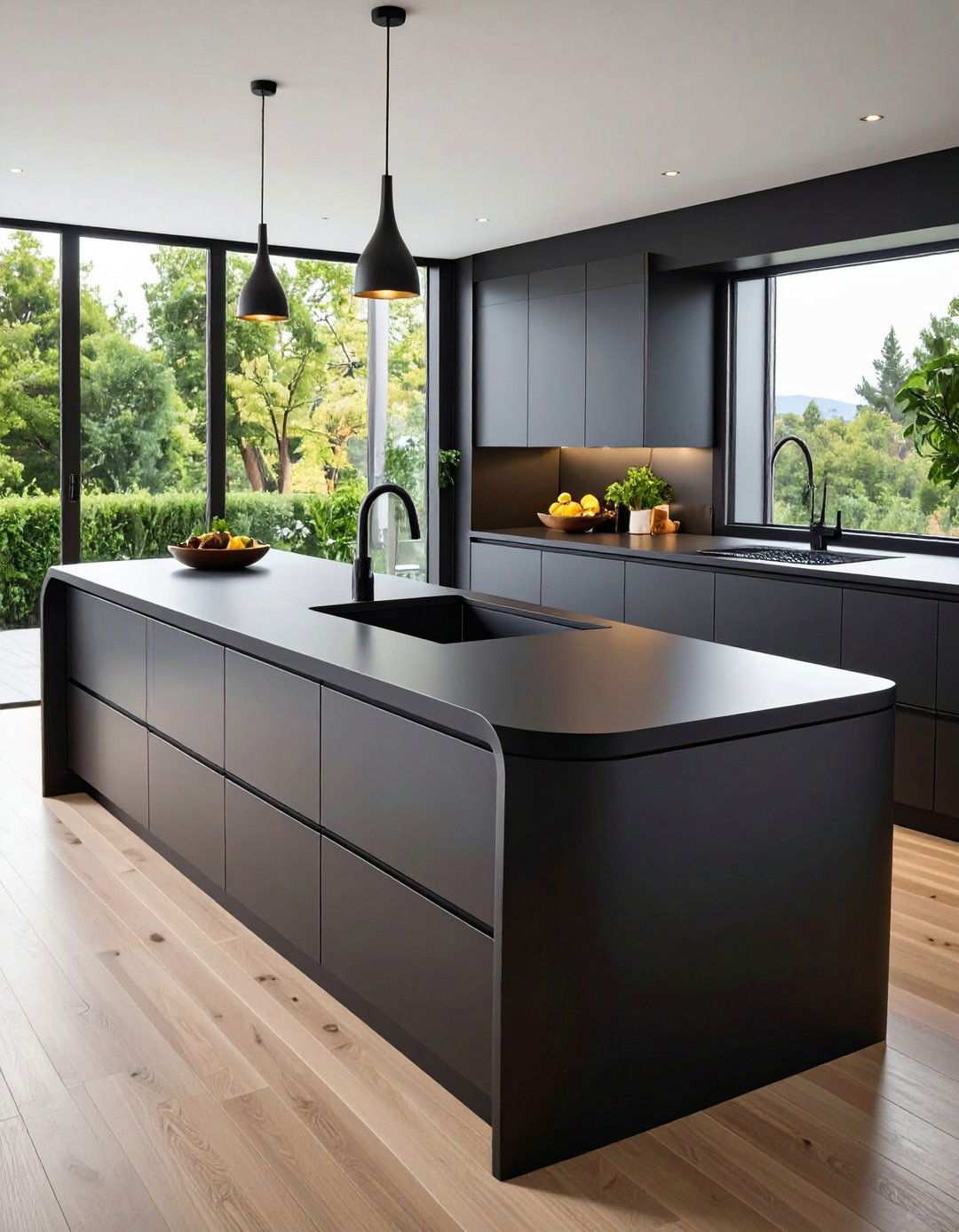 Repairable Black Solid Surface Hides Every Seam - 20 Black Kitchen Countertops