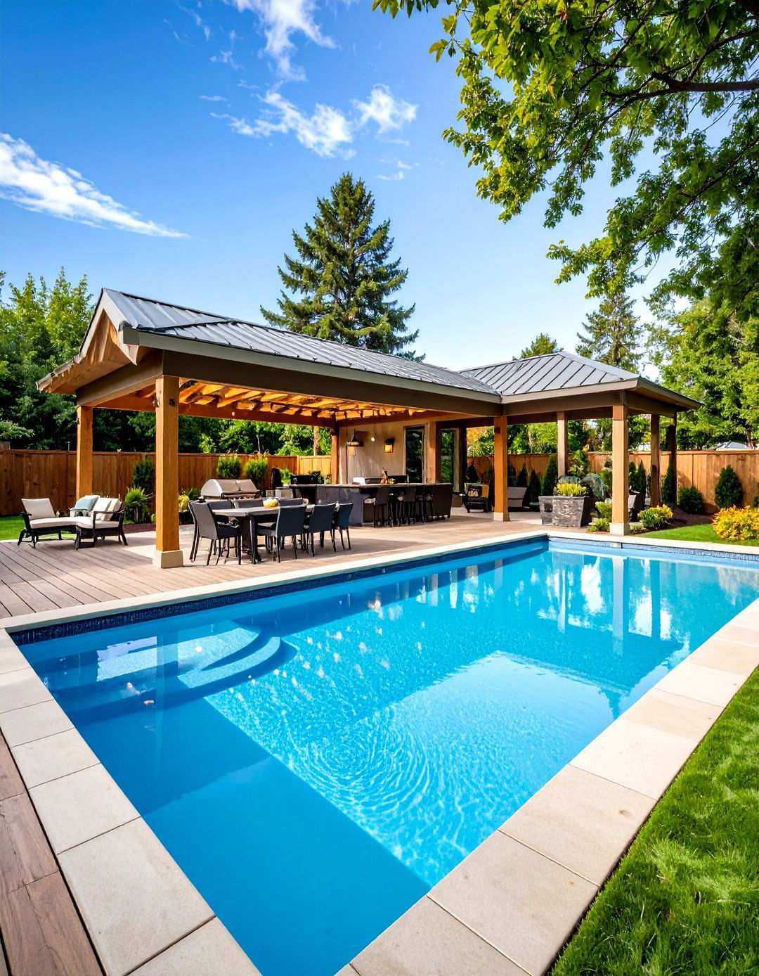 Resort Style Pool with Outdoor Kitchen - 20 Backyard Pool Ideas