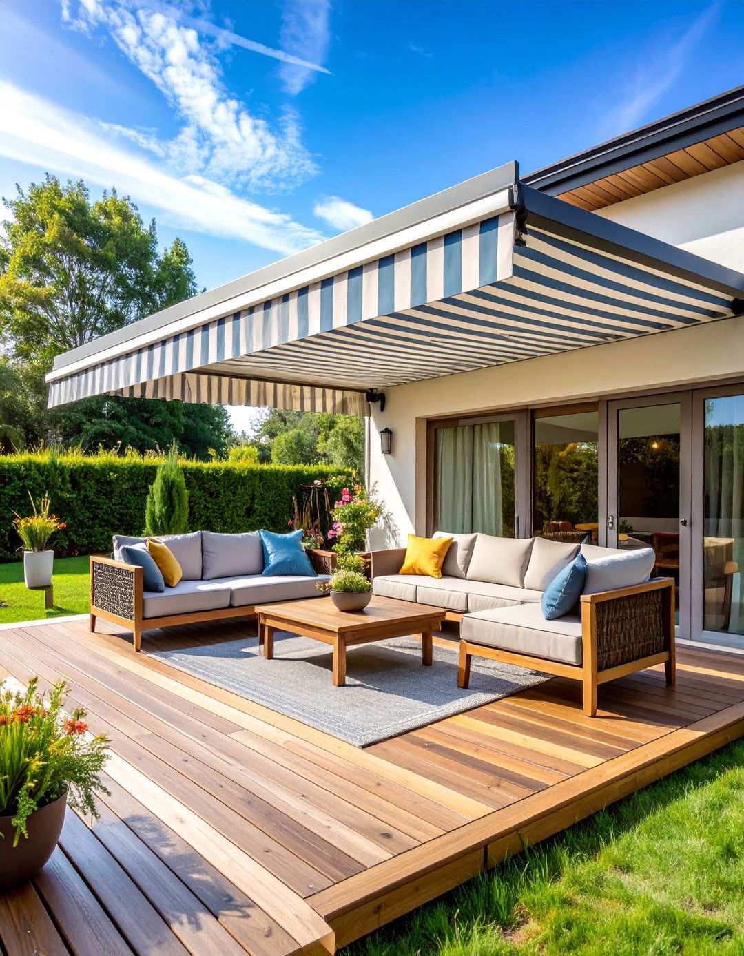 Retractable Awning Covered Patio with Motorized Operation - 20 Attached Covered Patio Ideas