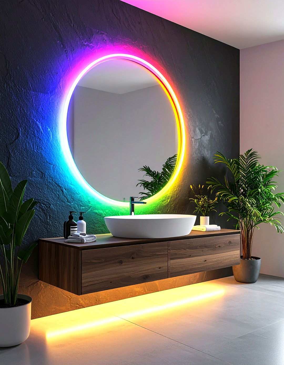 RGB Backlit Mirrors for Mood Changing Bathroom Lighting - 20 Bathroom Lighting Ideas Over Mirror