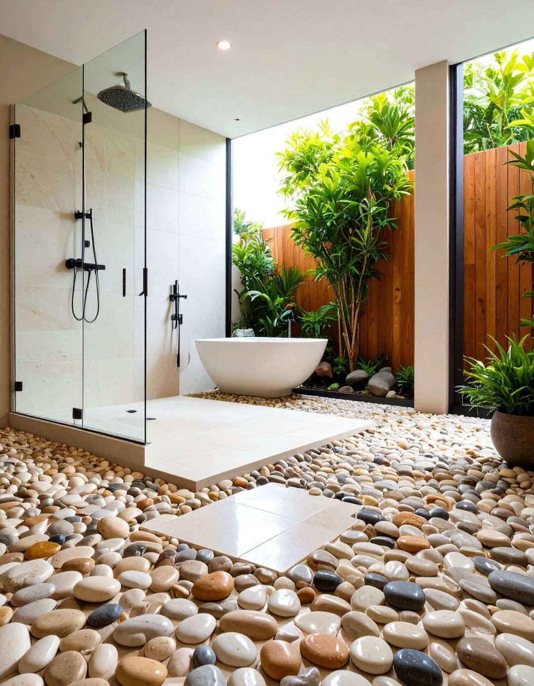 River Pebble Bathroom Flooring - 20 Bathroom Flooring Ideas