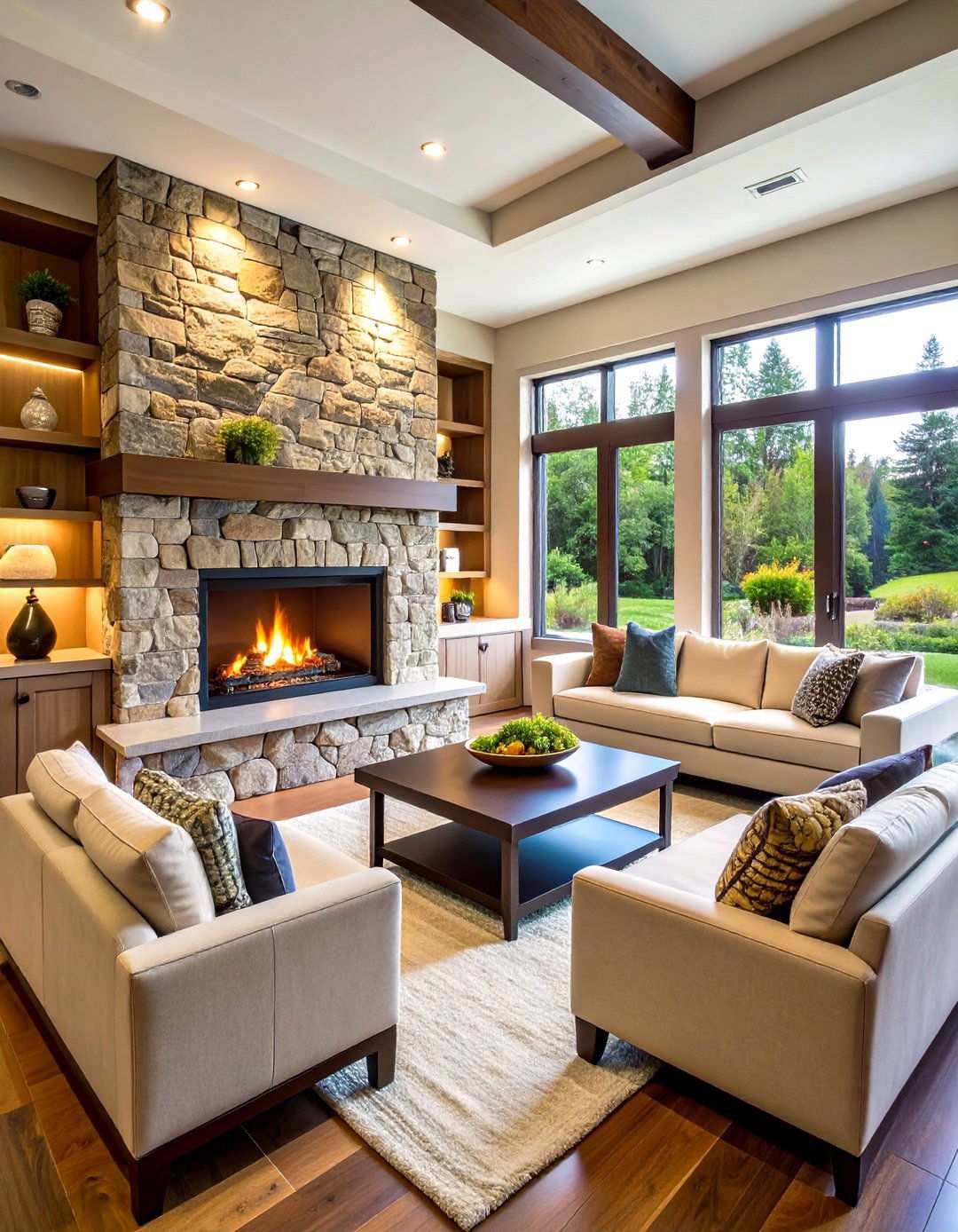 River Rock Fireplace with Built in Entertainment Center - 20 River Rock Fireplace Ideas