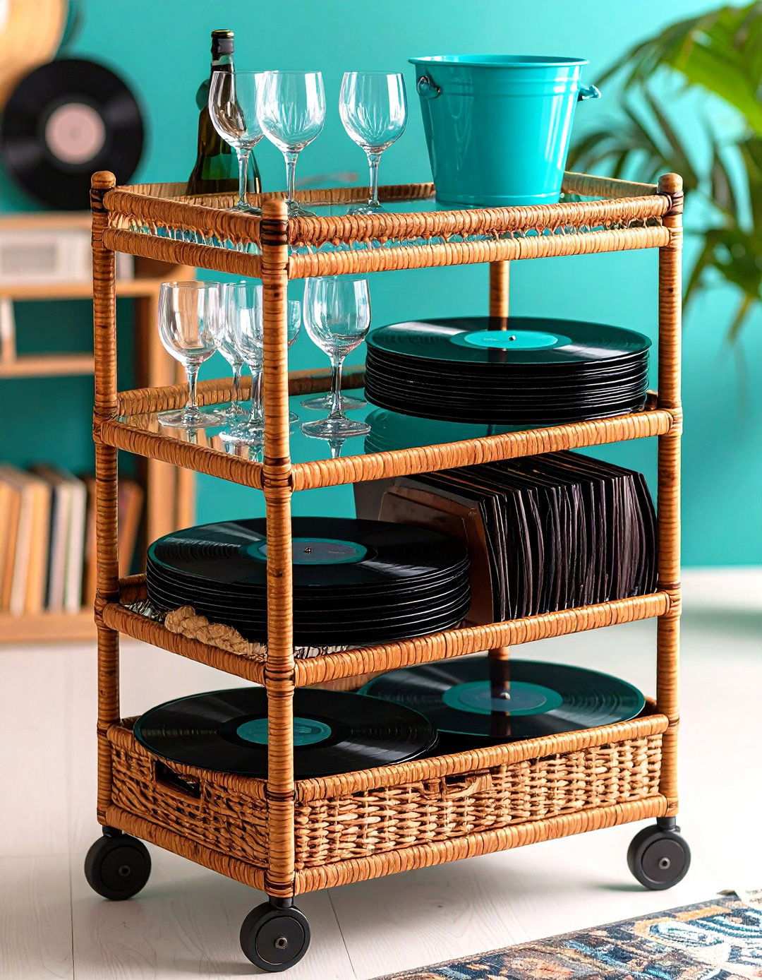 Rolling Rattan Bar Cart - 20 1950s Living Room Ideas