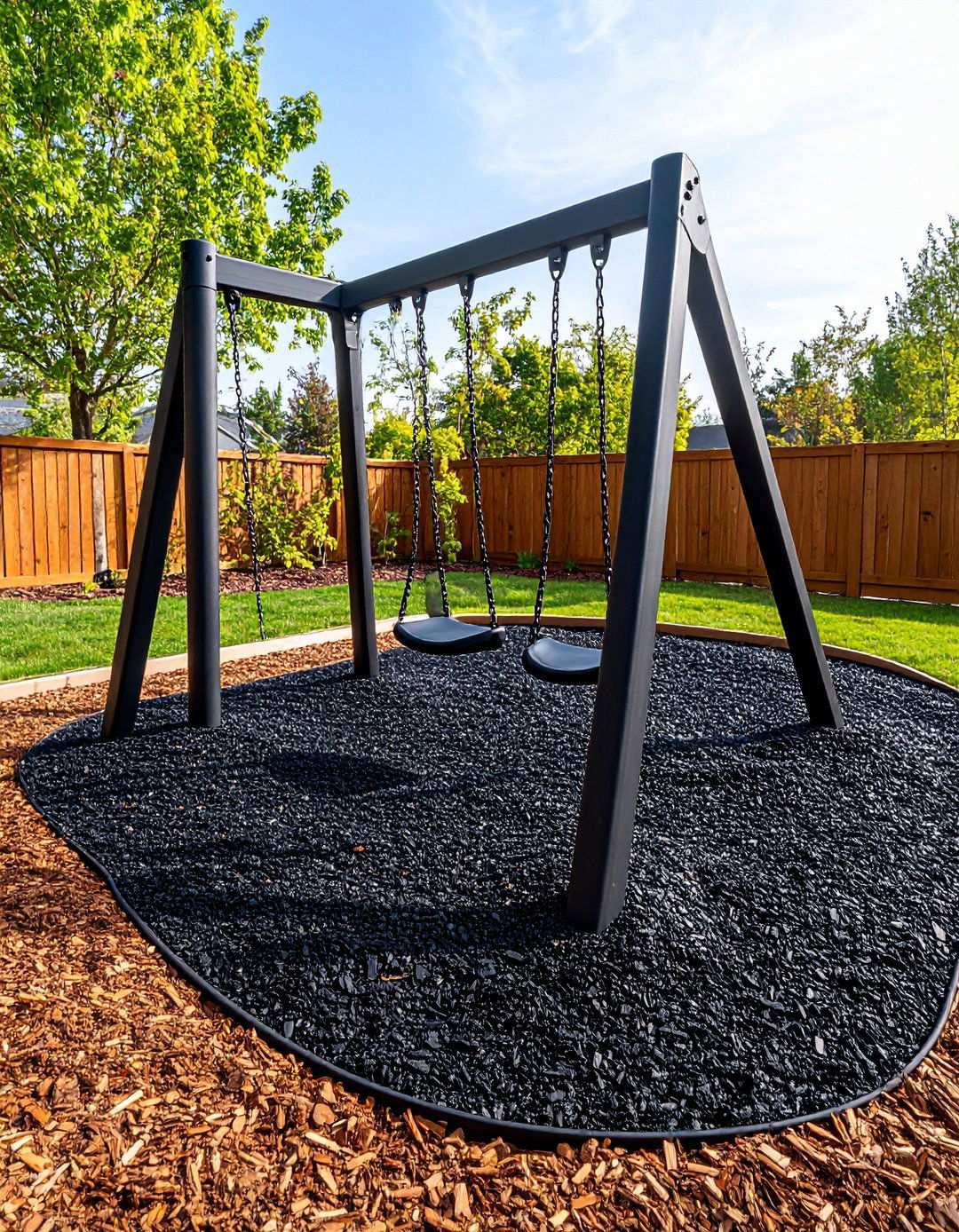 Rubber Black Mulch for Low Maintenance Play or Pet Zones - 20 Black Mulch Landscaping Ideas