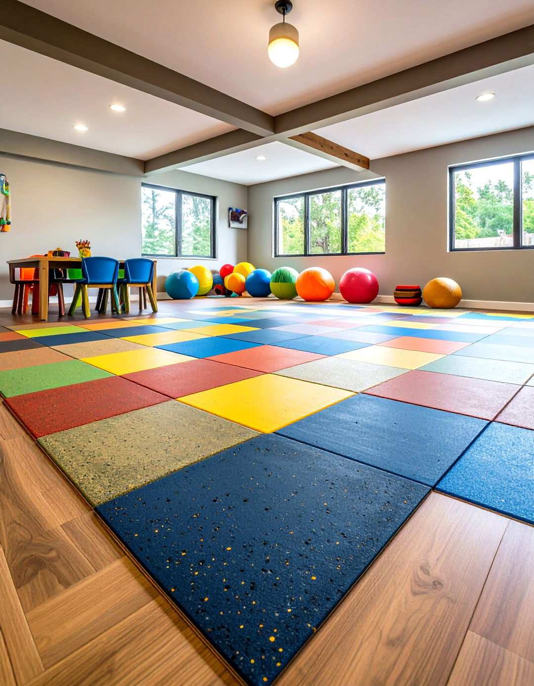 Rubber Tiles Basement Floor Family Friendly Cushion - 20 Basement Floor Ideas