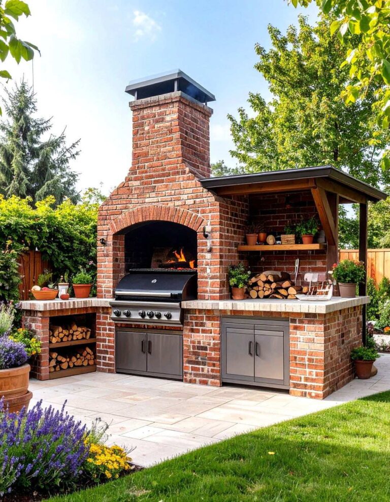 Rustic Brick BBQ Area with Pizza Oven Integration - 20 bbq area ideas