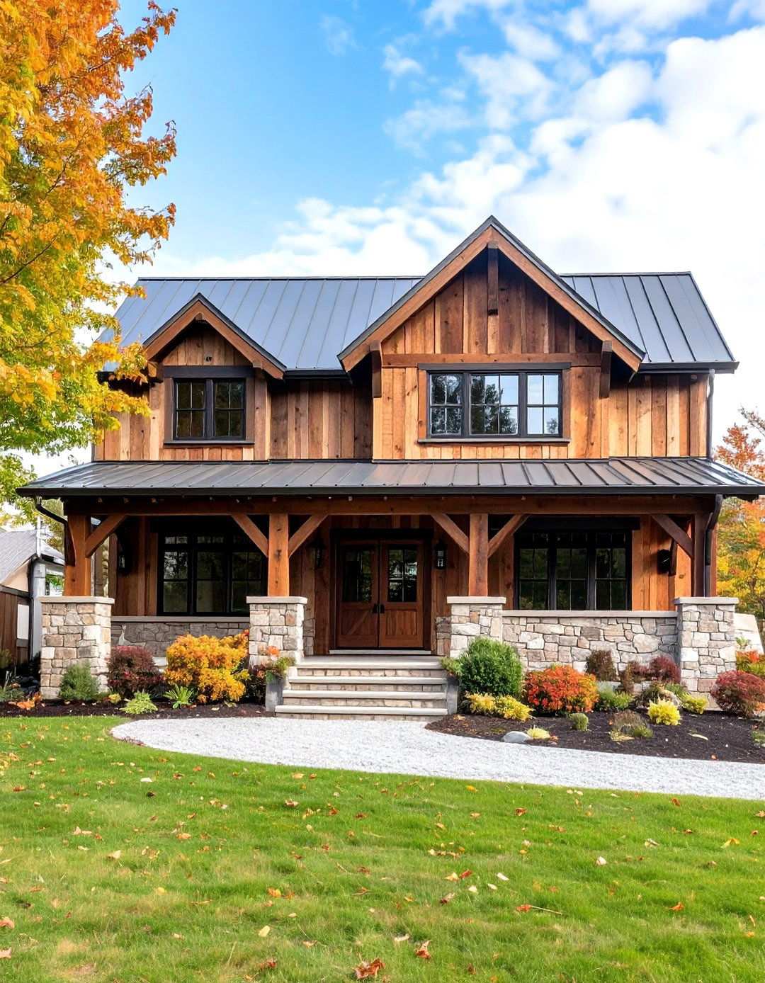 Rustic Wood and Stone Barndominium Facade - 20 Barndominium Exterior Ideas