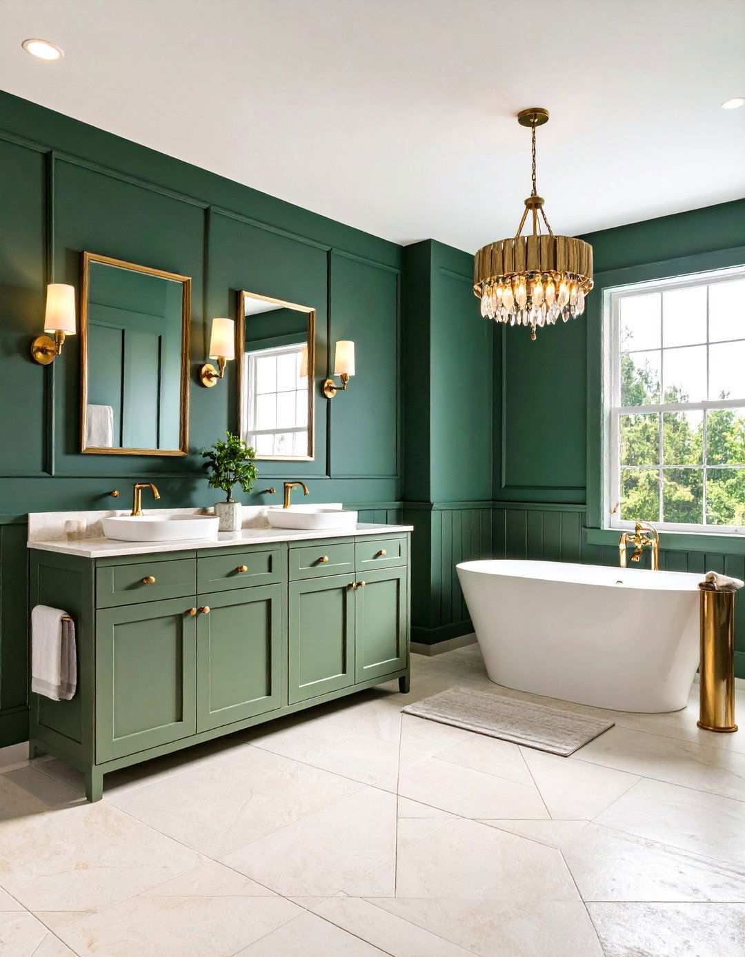 Sage Wainscoting Meets Midnight Walls - 20 Black and Green Bathroom Ideas