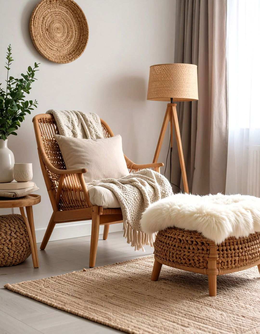 Scandinavian Lounge Chair and Stool Bedroom Sitting Area - 20 Bedroom Sitting Area Ideas