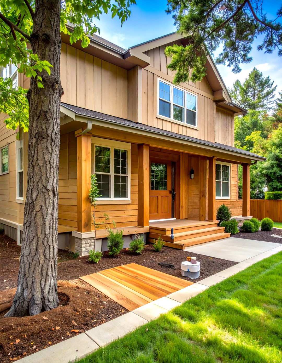 Seasonal Stain Refresh to Revive Black and Wood Harmony - 20 Black House With Wood Accents