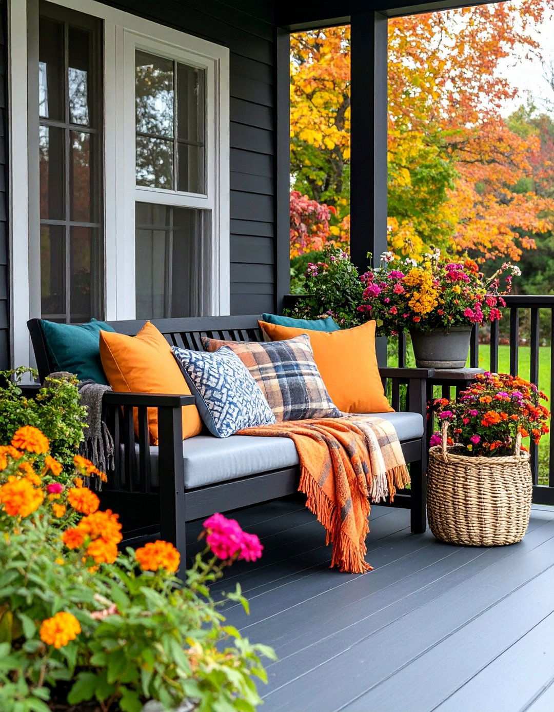Seasonal Swaps on a Monochrome Black Porch - 20 Black Porch Ideas