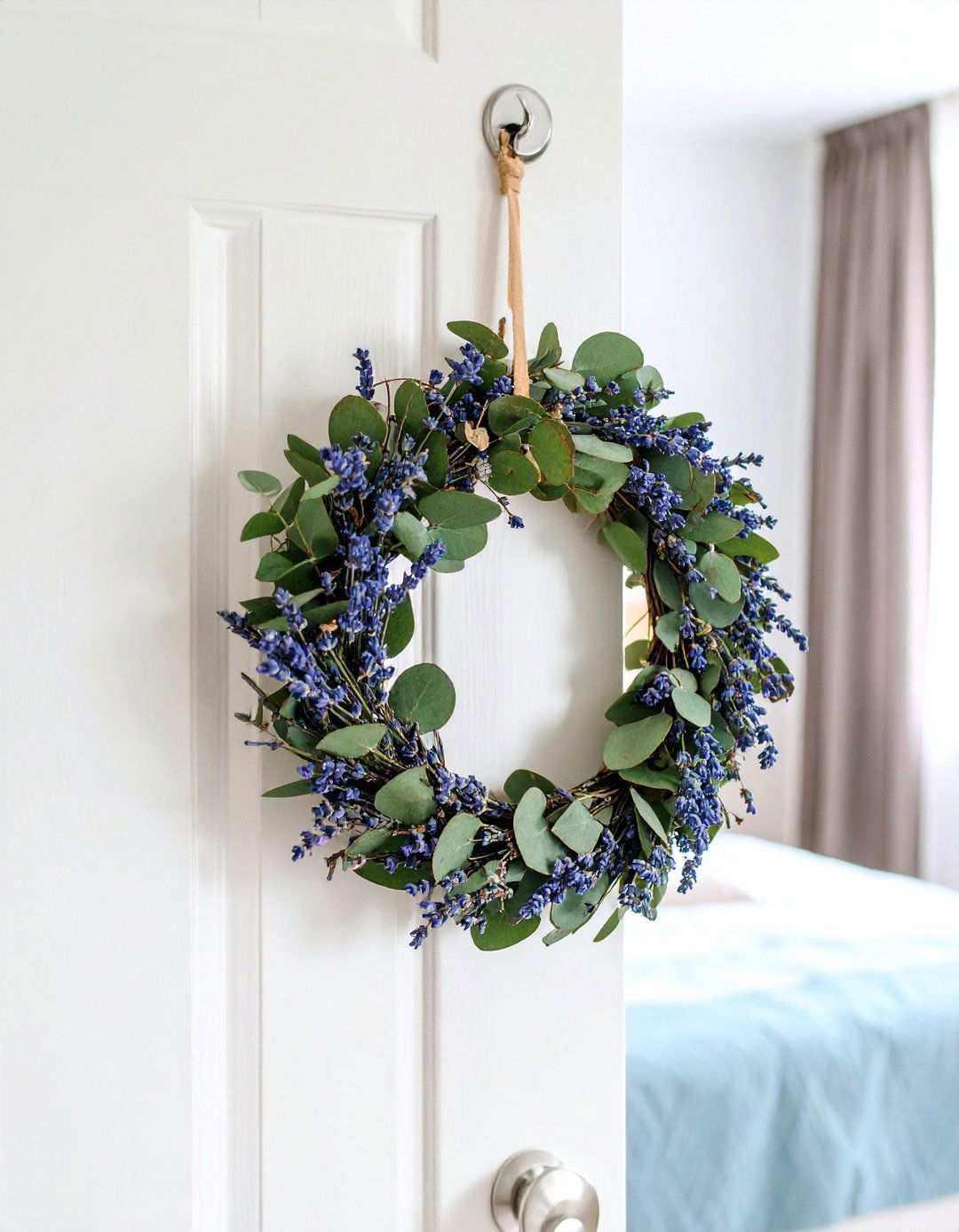 Seasonal Wreath Hung Inside the Bedroom - 20 Bedroom Door Decorating Ideas